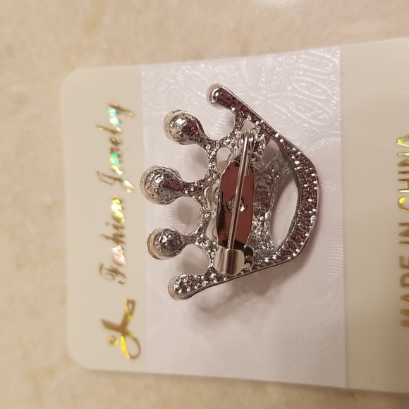 Crown Silver Studded Brooch Pin - Picture 2 of 4